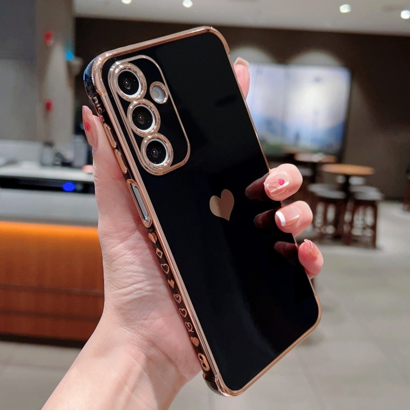 Ốp điện thoại TPU mềm mạ bên trái tim tình yêu sang trọng cho Samsung Galaxy A57 A37 A56 A36 A27 A26 A25 A24 A17 A16 A15 A14 A55 A35 Vỏ điện thoại chống sốc