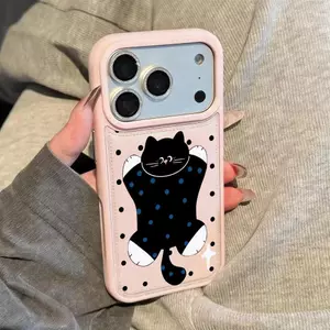 Đen mực đốm mèo cho iPhone16promax17AIR trường hợp điện thoại 15plus mềm trường hợp 13 lỗ lớn 12 nhỏ