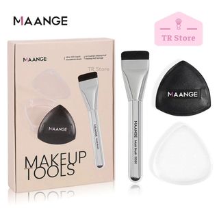 Bộ Cọ Trang Điểm MAANGE 3 Món: Cọ Tán Kem Nền Bản Rộng Siêu Mỏng & Mút Tán Tam Giác Kèm Hộp Đựng