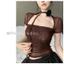 Milyfashion Áo Thun Ngắn Tay Cổ Vuông Xếp Ly Ôm Dáng Nhẹ Nhàng Họa Tiết Hoa Thời Trang Mùa Hè Cho Nữ