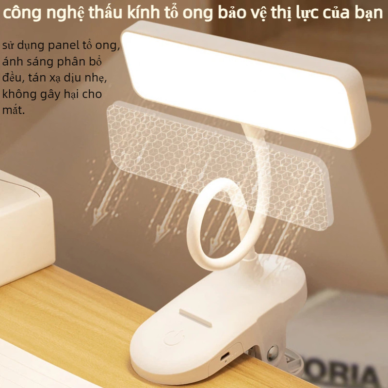 Đèn Học Kẹp Bàn Sạc 3600mAh - Ánh Sáng Tự Nhiên Bảo Vệ Mắt, Điều Chỉnh 360°,Có Thể Treo/Gắp/Đứng