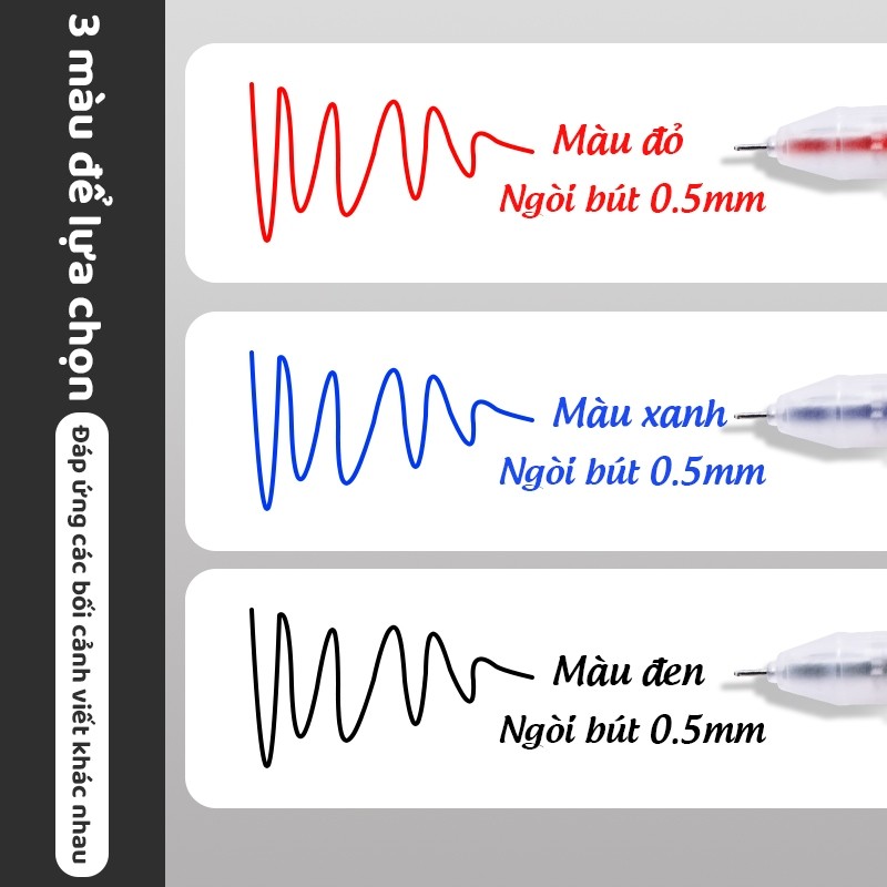 Bút bi học sinh ngòi 0.5mm – Bộ 20 bút gel mực xanh đỏ đen, viết trơn nhanh khô, dùng hằng ngày