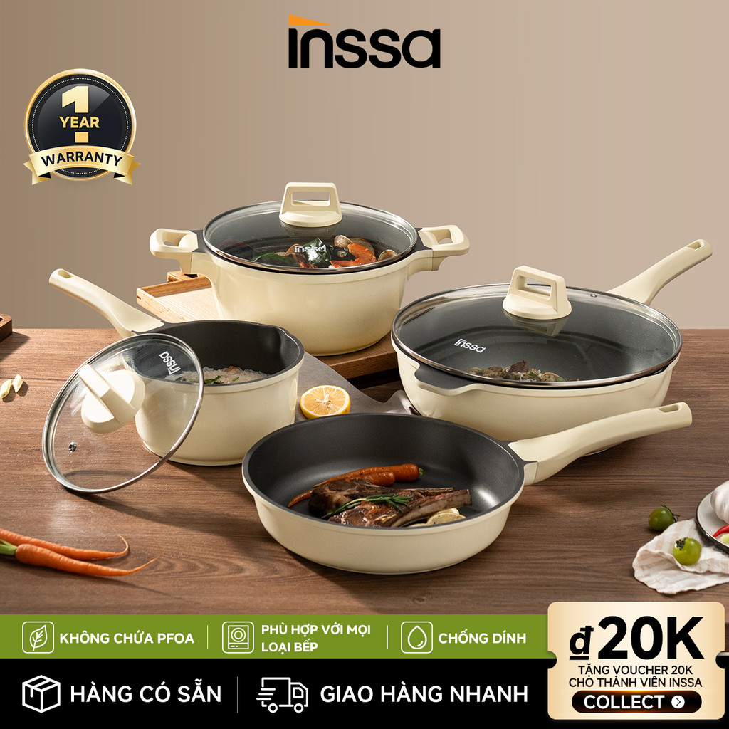 Inssa Bộ Nồi Chảo 7 Món Nhôm Đúc Chống Dính Bền Bỉ Chảo Chiên 26cm Chảo ...