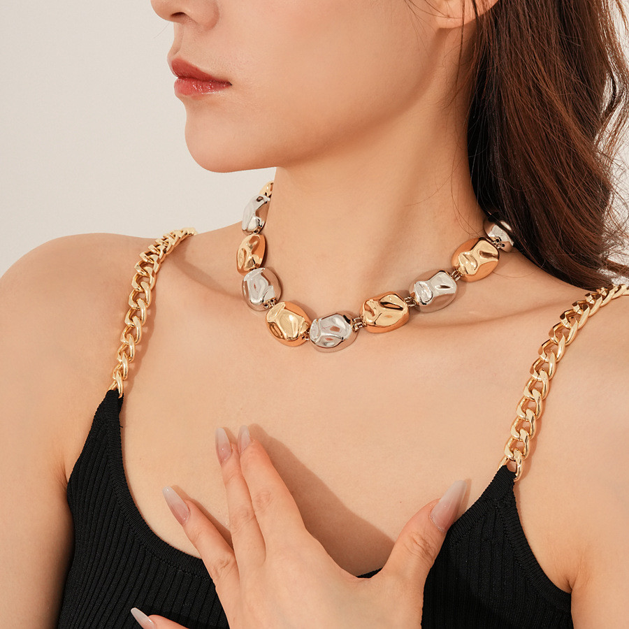 Vòng cổ nữ hình bầu dục phong cách Châu Âu và Mỹ, làm từ kim loại, cá tính và thời trang