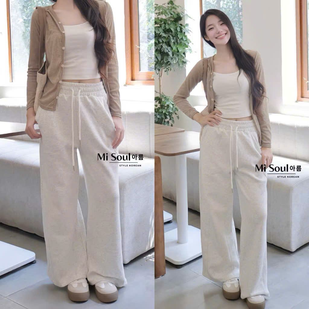 Quần Ống Rộng Chất Da cá Ép 2 Da Mềm Mịn - Quần Dáng Suông Lưng Cao Cạp Chun Có Dây Rút Điều Chỉnh M366