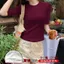 Áo sơ mi nữ cổ tròn ren tay ngắn, style Hàn Quốc, phù hợp mùa thu