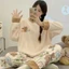 Cửa Hàng Bộ Đồ Ngủ Nữ Thu Đông Flannel Ren Dây Rút Áo Chui Đầu Hoạt Hình Lông Cừu Dày Ấm Áp Phong Cách Truyện Tranh Thêu Homewear Bộ