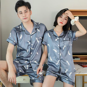 Ice Silk Cặp Đôi Bộ Đồ Ngủ Nữ Plus Béo Plus Size 100kg Mỏng Rời Ngắn Tay Quần Short Homewear Suit