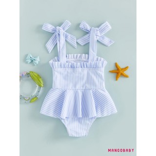 MG-Toddler Đồ Bơi Bé Gái Sọc Dễ Thương In Hình Không Tay Dây Buộc Vai Bộ Đồ Tắm Đồ Bơi Cho Bé