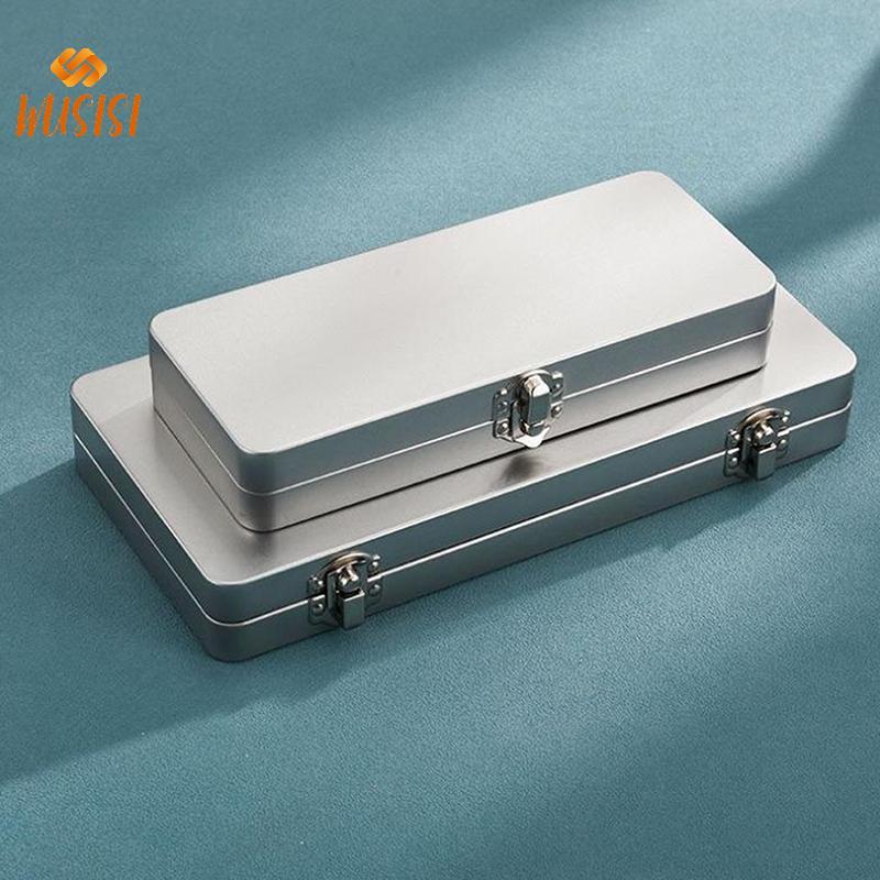 [WUSISI] Hộp hình chữ nhật bằng kim loại màu xám bạc bền bỉ có nắp đậy cho hóa đơn, mỹ phẩm, đồ dùng văn phòng Bảo quản hoàn hảo cho gia đình, văn phòng MỚI