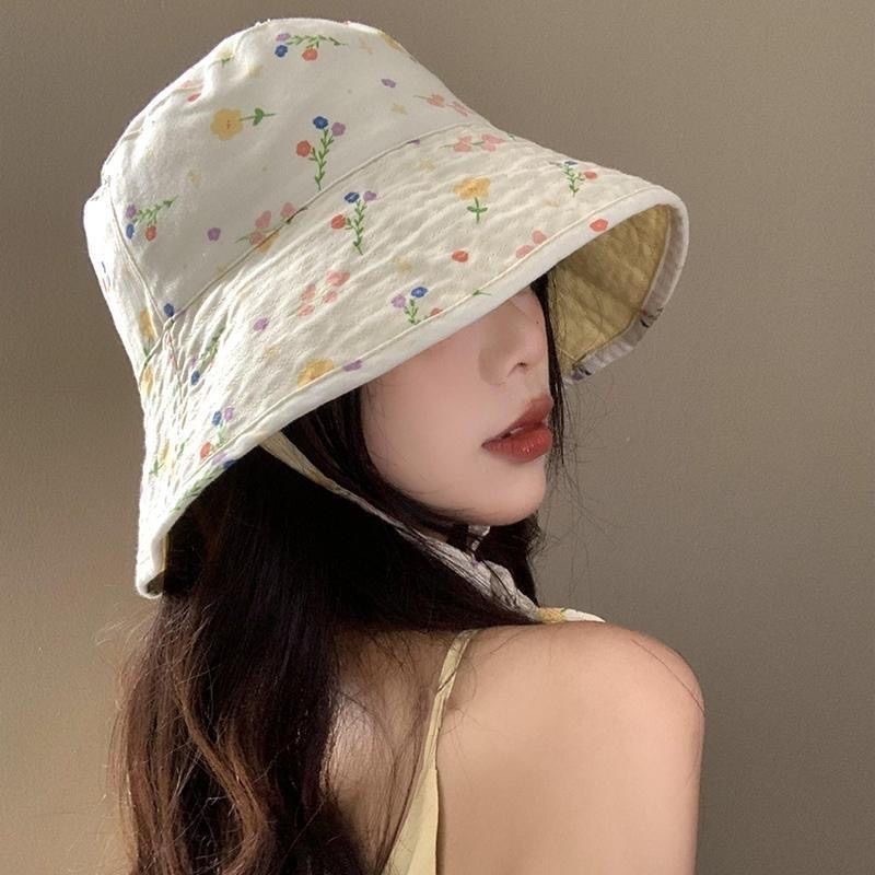 Mũ Chống Nắng Dễ Thương Ngọt Ngào Hoa Hai Mặt Mũ xô Mới Mùa Hè Chống Tia UV Mũ Bucket Vành Rộng