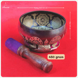 Chuông xoay Nepal 12.7cm hoa văn đúc nổi & bát bảo kiết tường -Chuông Tụng Kinh-Chuông đồng-Chuông mõ-CXNP311