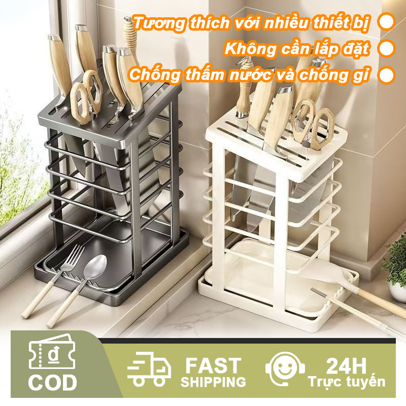 Kệ cắm dao kéo inox kệ để dao kéo có khay hứng nước không gian thoáng mát không han rỉ dao