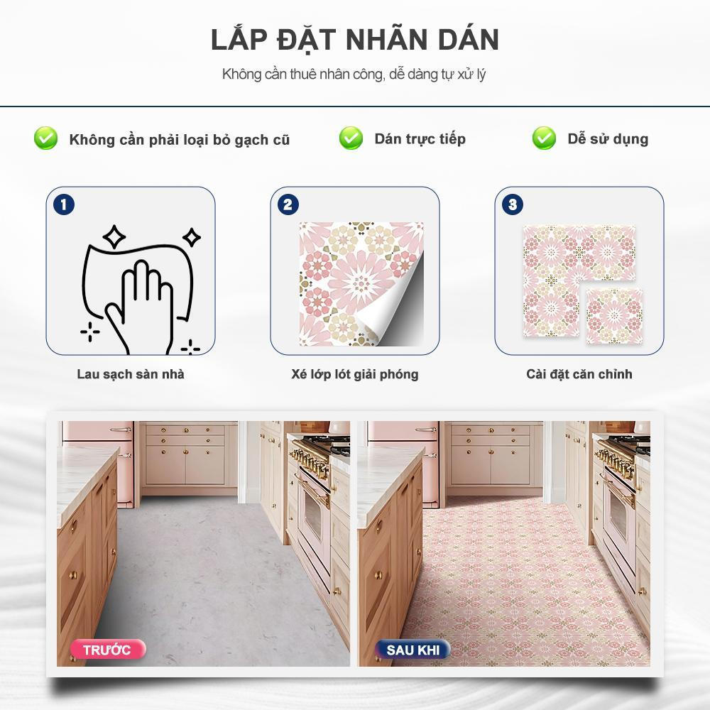 Nhãn dán sàn 30cmx30cm tự dính chống nước, chống trượt, dùng cho phòng tắm/nhà bếp/phòng ăn