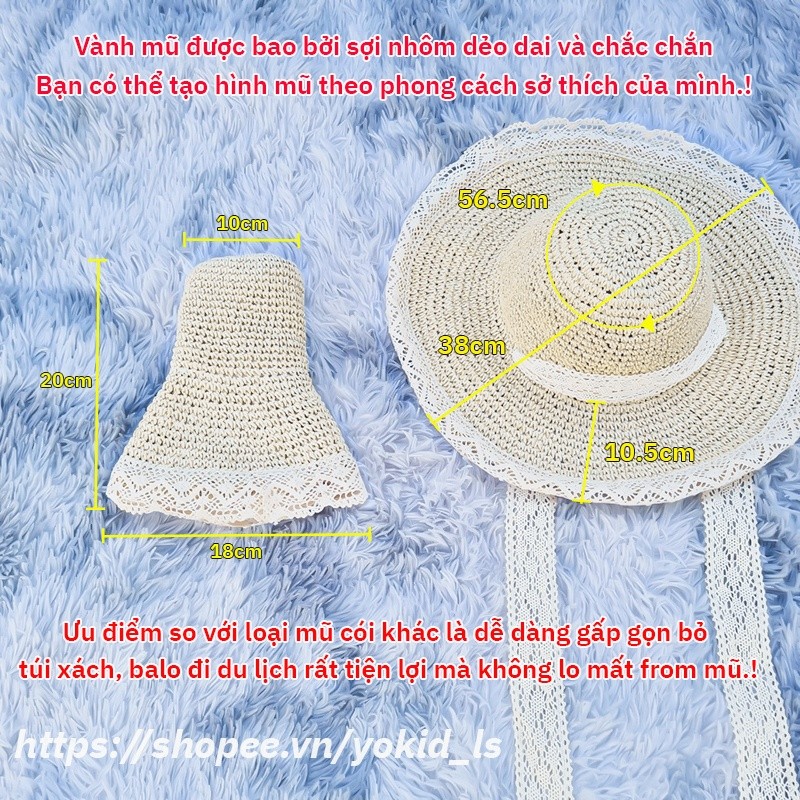 Mũ Nón Cói Nữ Đi Biển Vành Rộng Thời Trang Cao Cấp Tiểu Thư Có Dây Buộc Xinh Xinh