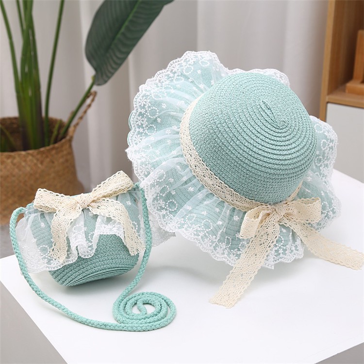 Mũ bé gái có vòng đầu 52Cm vành lượn sóng phối ren nơ ren có dây điều chỉnh vòng đầu