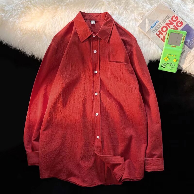 VG Cotton Linen Áo Sơ Mi Nam Dài Tay Thường Ngày Rời Phù Hợp Với Phong Cách Hàn Quốc Xu Hướng Nút Lên Top