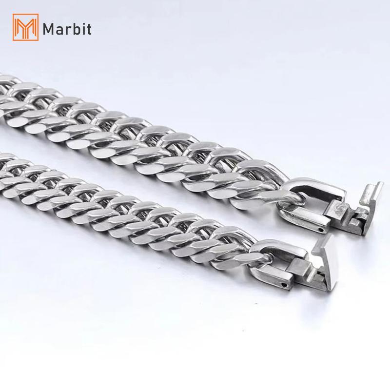 Vòng tay dây chuyền thép không gỉ màu bạc, size từ 18 đến 21mm, thời trang hip hop dành cho nam và bé trai