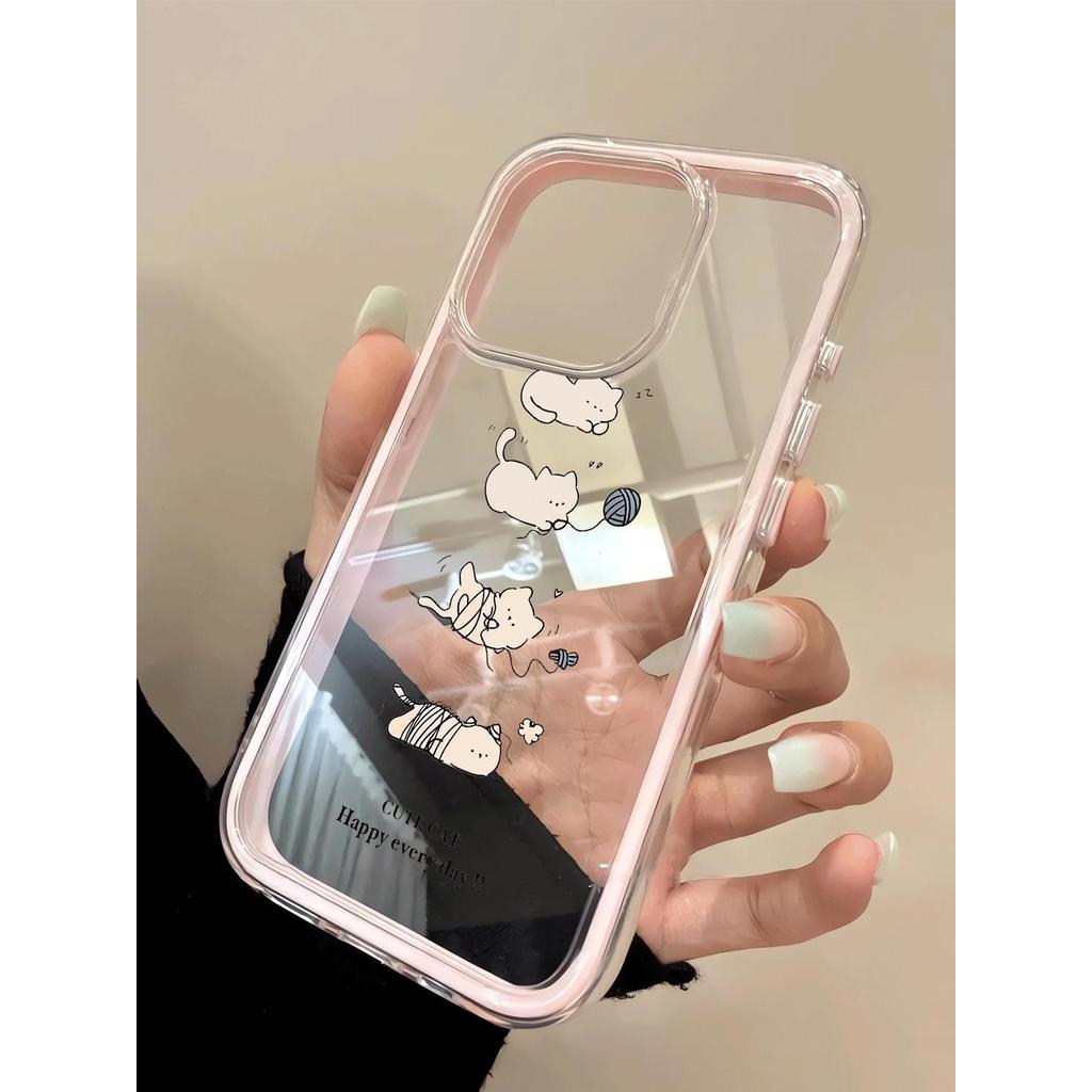 Mềm mại dễ thương mèo hàng ngày cho 16 trường hợp iPhone 17Air 3 trong 1 bezel 14 13 11Pro