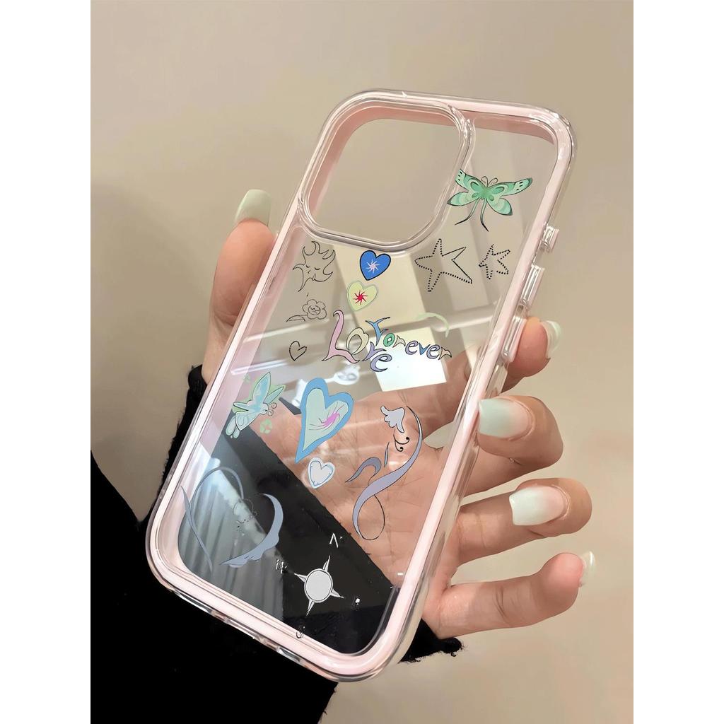 Tài khoản tay tình yêu và sao bướm cho 16 trường hợp iPhone 17Air 3 trong 1 bezel 14 13 11Pro