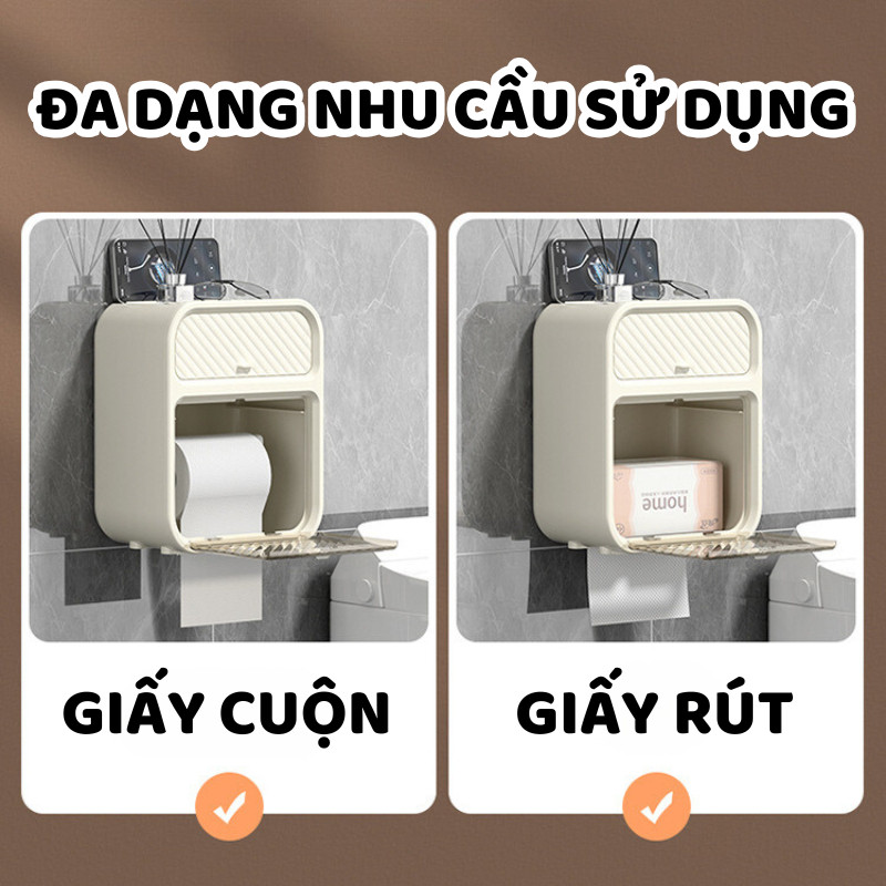 Hộp đựng giấy vệ sinh 2 tầng treo tường đa năng, hộp đựng giấy rút - BOLI HOUSE