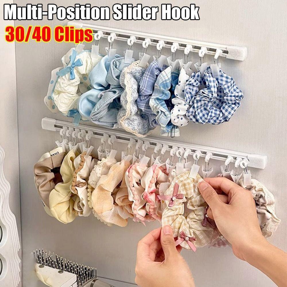 Móc trượt MARGREDY, có thanh trượt 30 / 40 Kẹp phụ kiện tóc, Đường ray treo tường di động đa vị trí dung tích lớn treo tường