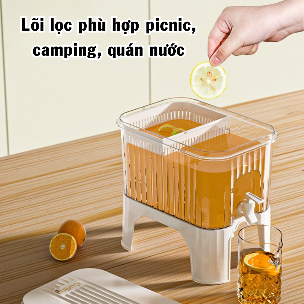 Bình Đựng Nước Tủ Lạnh 3-9L Có Vòi Rót DINO, Bình Nước Ép, Trà Trái Cây Có Chân Đế, Lõi Lọc Trà