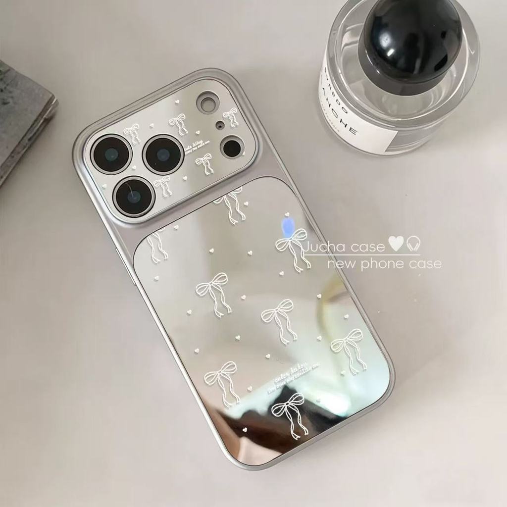Ốp điện thoại mặt gương nơ có viền INS cho iPhone 17 Pro Max 17 16 15 14 13 Vỏ điện thoại chống rung