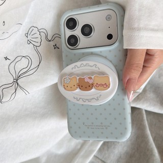 Blue Polka Dot Cookie Cat Tai Nghe Dành Cho iPhone 17ProMax 17Pro 17 16ProMax 16Pro 16 15ProMax 15Pro 15 14ProMax 14 13 Apple iPhone 16 Giá Đỡ Hút Từ Tính