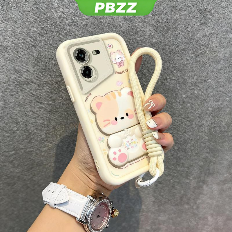 Ốp Lưng Cho TECNO POVA 5 6 7 Pro 5G TECNO Spark 40 30 Pro 30c 40c 5g Spark 30 40 20 Pro 4g Vỏ Điện Thoại Thiết Kế Mới Gương Trang Điểm Mèo Dễ Thương Có Giá Đỡ & Dây Buộc Cho Bé Gái JTDTMZJ01