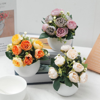 Trà Lụa Nhân Tạo Hoa Hồng Chậu Cây Cảnh Mini Hoa Giả Có Nồi Văn Phòng Nhà Trang Trí Bàn Thẩm Mỹ Phong Cách Bắc Âu Để Bàn Trang Trí Quà Tặng