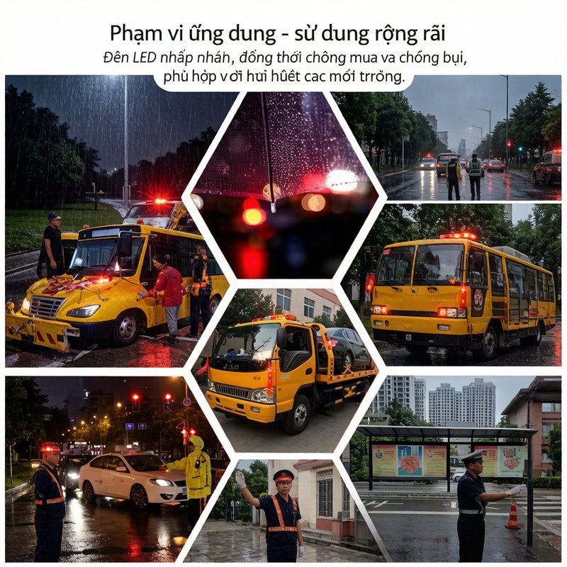 Đèn cảnh báo năng lượng mặt trời gắn nam châm chống nước LED nhấp nháy tự động tự sạc phát sáng