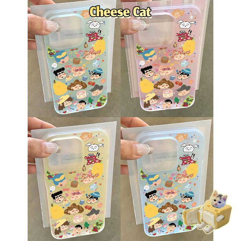 Gia đình bút chì dễ thương Shin Ốp điện thoại màu vàng mờ cho iPhone 15 16 11 12 13 14 17 Pro Max 7 Plus XR Xs Max