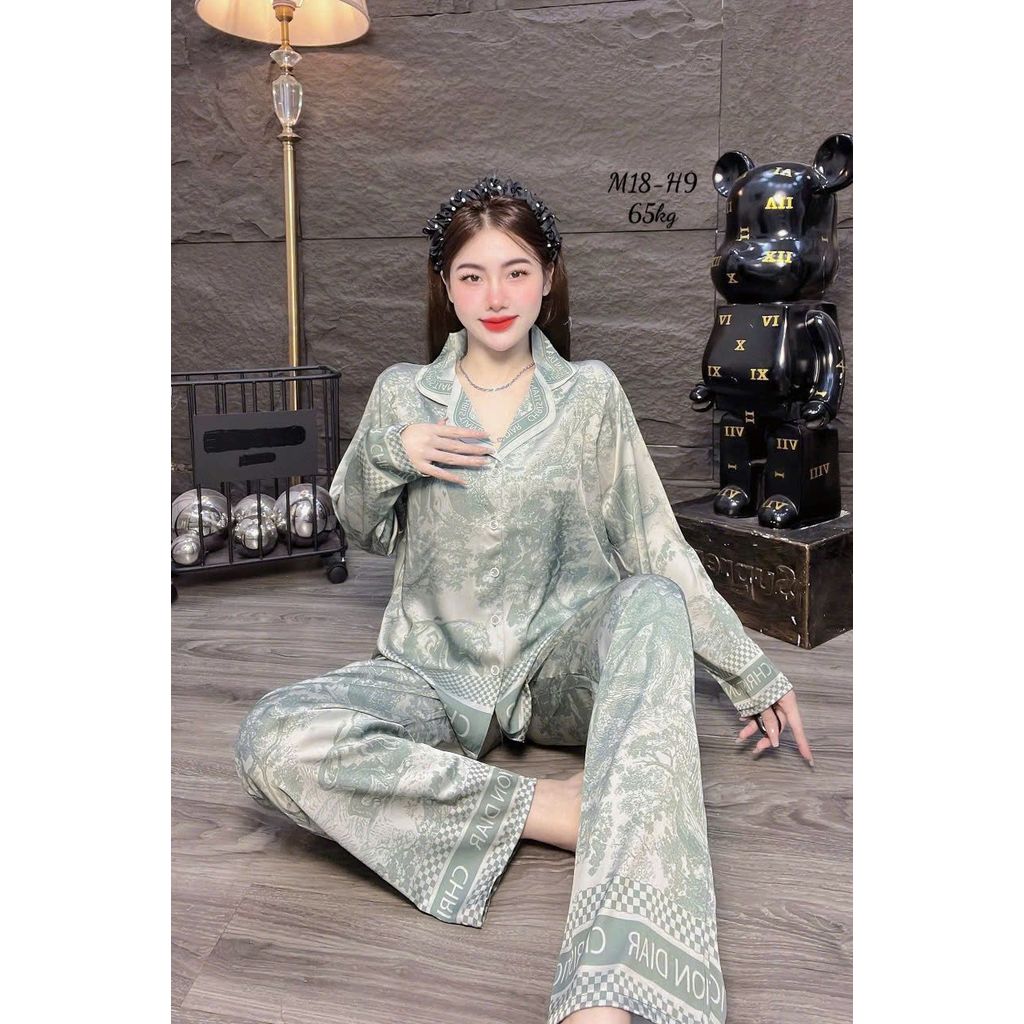 Đồ Bộ Nữ Pijama Bộ Lụa latin Tay Dài cổ sơ mi bigsize (60-80kg) lụa mát mẻ, hoa nhí YY