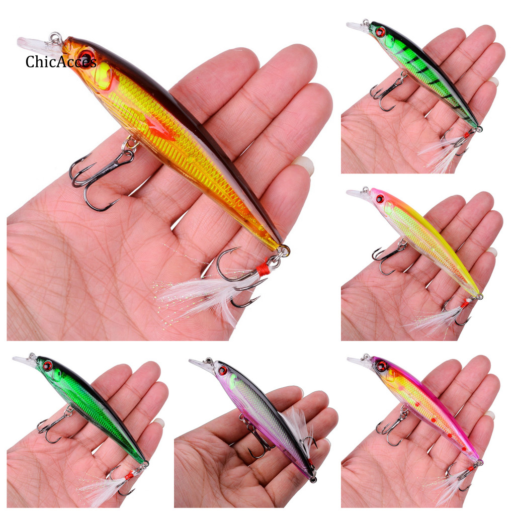 Mồi câu cá ChicAcces Minnow 11.2cm - Mồi bơi nhân tạo với móc sắc bén, phù hợp cho cả nước ngọt và nước mặn