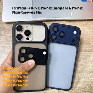 Ốp Điện Thoại Cứng Mờ Mờ + Phim Ống Kính Tương Thích Cho iPhone 13 14 15 16 Pro Max Đổi Sang 17 Pro Max Ngoại Hình