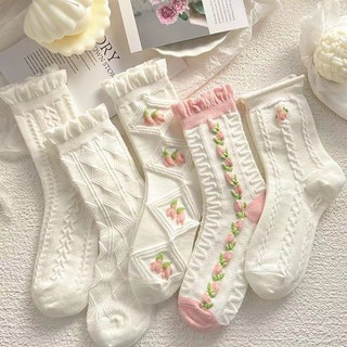 Tất Ống Xoắn Màu Hồng Hoa Dễ Thương Cho Nữ Sinh Viên - 5 Đôi