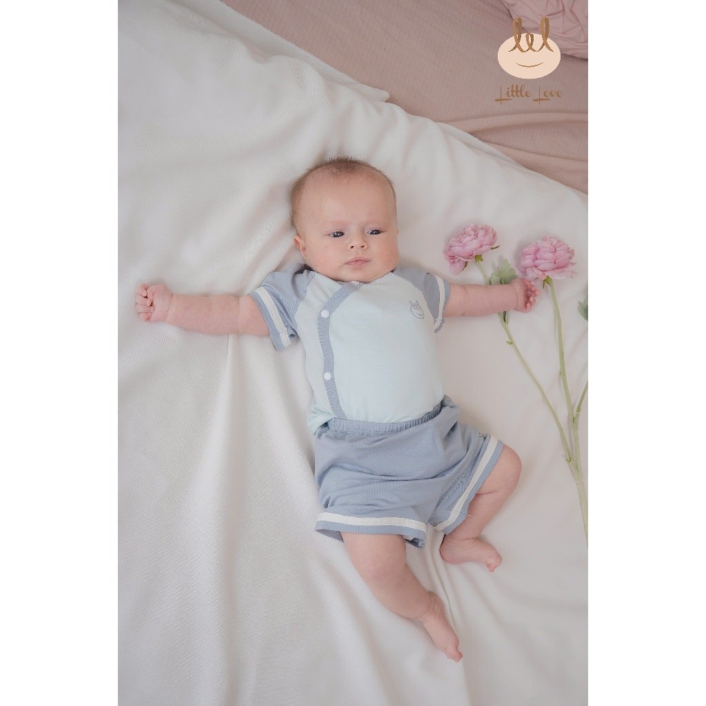 BỘ SƠ SINH VẢI SỢI TRE CÀI CHÉO PHỐI ỐP[ SIÊU MỀM, MÁT, MỊN CO DÃN VÀ THẤM HÚT TỐT] SZ 0/3M - 3/6M (HSCC03)