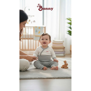 Bộ áo cài lệch quần cạp cao Bunny chất thun tăm Hàn mềm mại cho be 0-12M