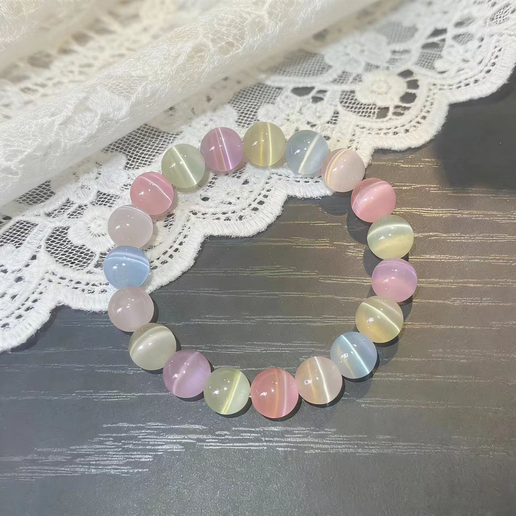 Vòng tay đá mắt mèo Macaron, thiết kế thích hợp trên Instagram, vòng tay tình bạn phong cách cổ tích ngọt ngào và tươi mát