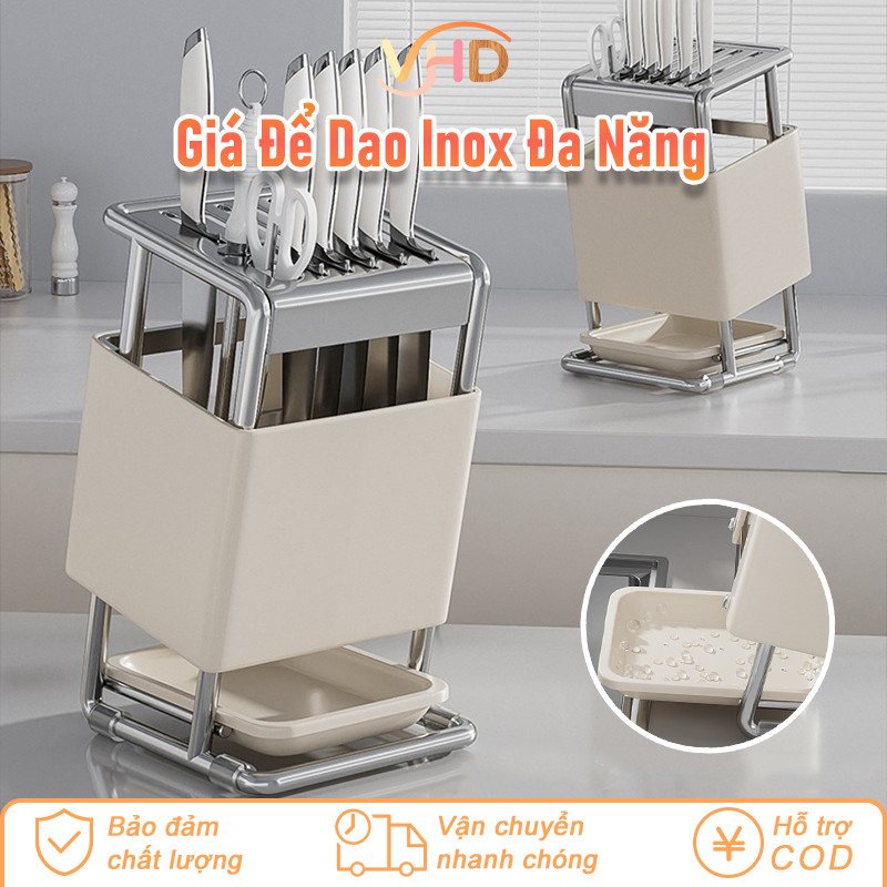 Giá Để Dao Đa Năng Bằng Inox - Kèm Khay Hứng Nước, Thiết Kế Nhỏ Gọn, Giúp Nhà Bếp Gọn Gàng Tiết Kiệm Không Gian