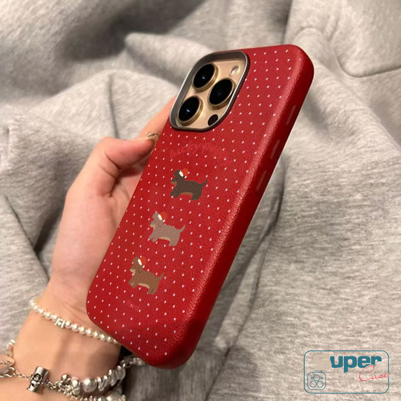 Ốp Lưng Cho Realme C67 C51 C75 C65 C53 C55 C11 C25 C12 C25s C3 5 11 5i 5S 6i 8i Chó May Mắn Xúc Xích Chó Giáng Sinh Mũ Hồng Chó