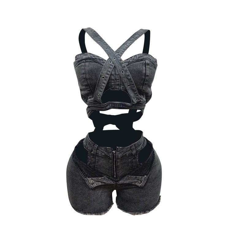 Quần short Vest Denim mới Phù hợp với ống Top Quần short co giãn có dây