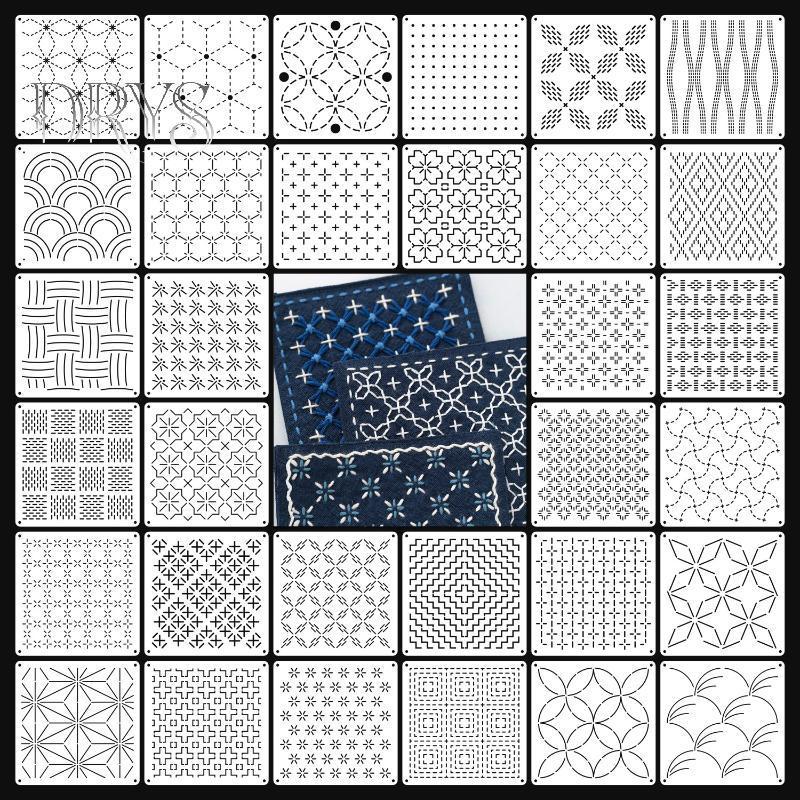 (TFT) 9 / 32 Cái Bản Mẫu Thêu Sashiko DIY Hình Học Chắp Vá stencil Có Thể Tái Sử Dụng PET stencil Handmade Thêu Thủ Công Dụng Cụ Thủ Công MỚI