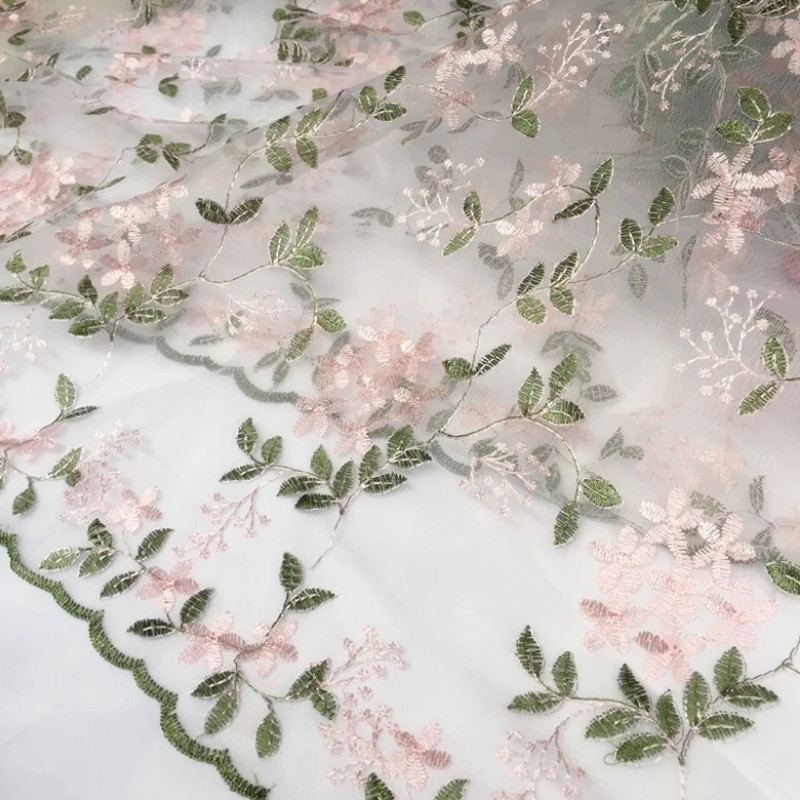 Nhỏ Tươi Hồng Hoa Lưới Thêu Ren Vải Cho Trẻ Em Váy Nữ Váy DIY May Vải Mỗi Sân