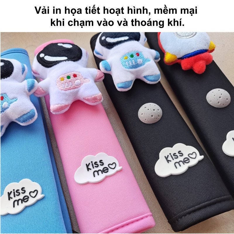 đệm dây an toàn ô tô trẻ mềm mại bảo vệ cổ vai vải polyester thoáng khí chống ma sát dành cho trẻ