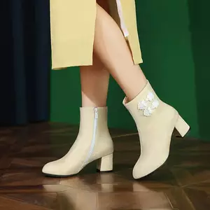 VNTMLH34-43 Kích Thước Lớn Thời Trang Nhỏ Phù Hợp Với Mũi Tròn Dày Khóa Gót Sườn Xám Giày Ngắn Dây Kéo Bên Ngọt Ngào Đi Lại Giày Ngắn Hàng Ngày