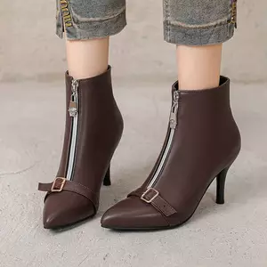 VNTMLH34-43 Kích Thước Lớn Thiết Kế Thời Trang Phong Cách Mũi Nhọn Cao Gót Ngược Dây Giày Bốt Ngắn Hàng Ngày Khóa Dây Kéo Trước Giày Bốt Ngắn