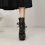 VNTMLH34-43 Kích Thước Lớn Thời Trang Ngón Chân Tròn Cao Gót Ren-Up Martin Boots Phối Ren Ngọt Ngào Khóa Phẳng Ren Sau Dây Kéo Giày Bốt Ngắn