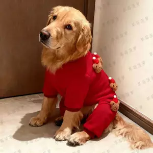 【Ready Stock】 Dog Clothes Autumn and Winter New Year Red Three-Dimensional Bear Four-Legged Pet Clothing Large Dog Golden Retriever Samoyed Super Expensive Labrador c8w4